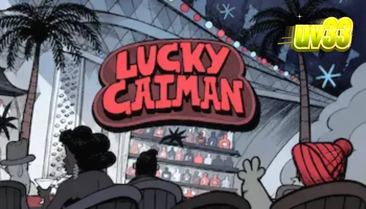 Cena do jogo Lucky Caiman com o crocodilo em um lounge retrô